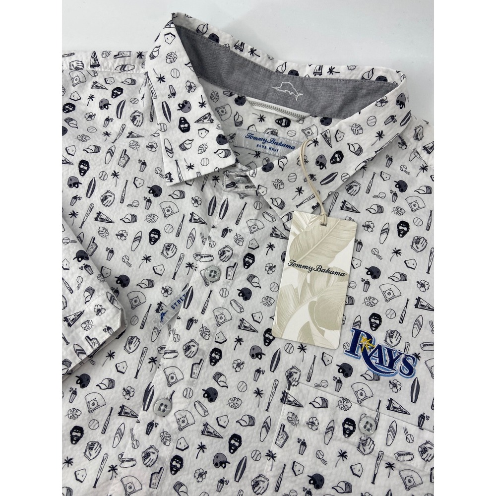 Tommy Bahama Shirt Mens XXXL Light Grey Nova Wave Rays Baseball Tropical Gameday